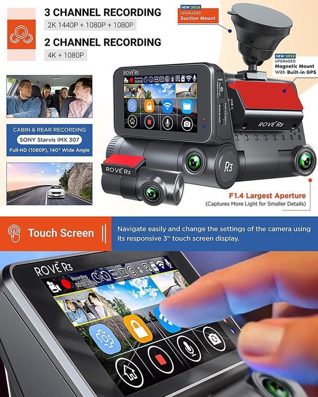 ROVE R3, 3 Channel Touch Screen Dash Cam with Built-in Dual-Band