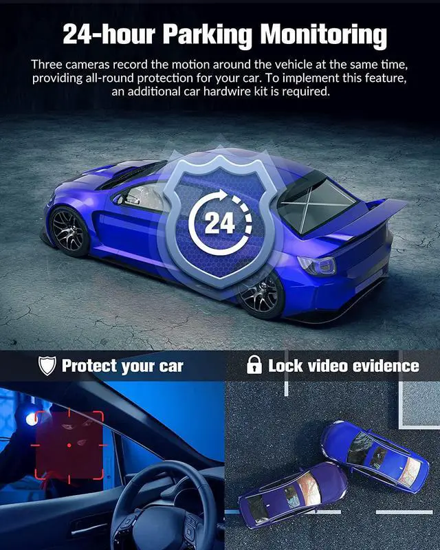 Alt view image 5 of 7 - Dash Camera for Cars,4K Full UHD Car Camera Front Rear with Free 32GB SD Card,Dashcams for Cars with Night Vision,24 Hours Parking Mode,WDR,G-Sensor,Motion Detection