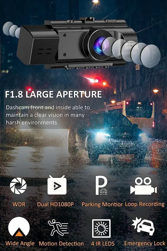 Alt view image 2 of 6 - Dual Dash Cam Front and Inside FHD 1080P Dash Camera for Cars Dashcams for Cars with Infrared Night Vision, Car Camera Driving Recorder 24H Park Monitor Motion Detection G-Sensor for Taxi Uber