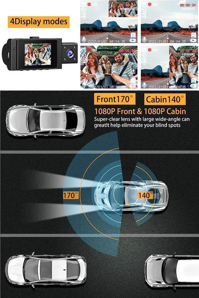 Alt view image 3 of 6 - Dual Dash Cam Front and Inside FHD 1080P Dashcams for Cars with Infrared Night Vision Car Camera Driving Recorder 24H Park Monitor Motion Detection G-Sensor for Taxi Uber