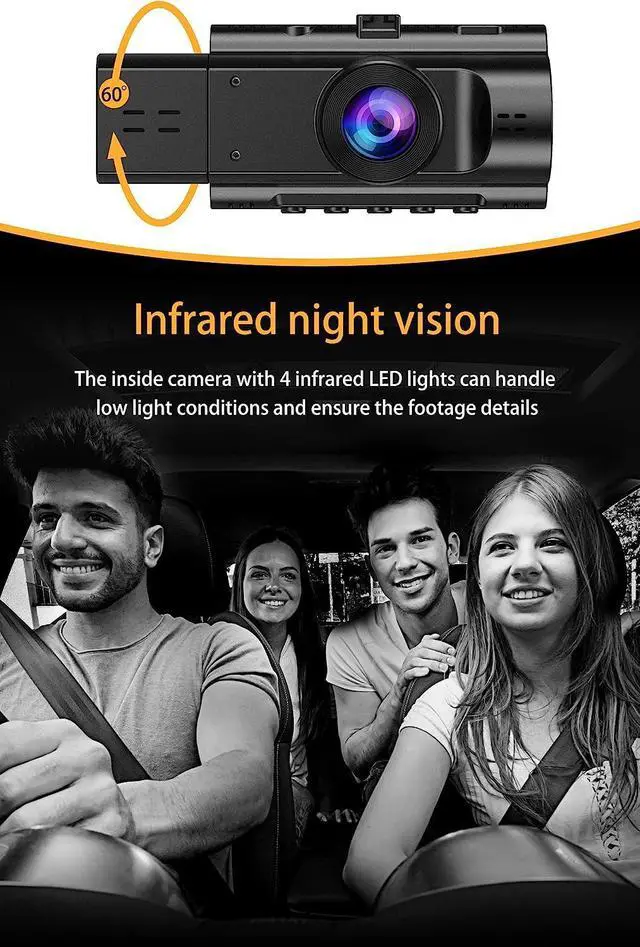 Alt view image 4 of 6 - Dual Dash Cam Front and Inside FHD 1080P Dashcams for Cars with Infrared Night Vision Car Camera Driving Recorder 24H Park Monitor Motion Detection G-Sensor for Taxi Uber