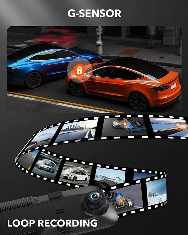 Alt view image 7 of 7 - WOLFBOX 12'' Mirror Dash Cam with WiFi, 2.5K Rear View Mirror Camera with 1080P Backup Camera, WiFi Mirror Dash Cam Front and Rear, Included 32GB Card & GPS