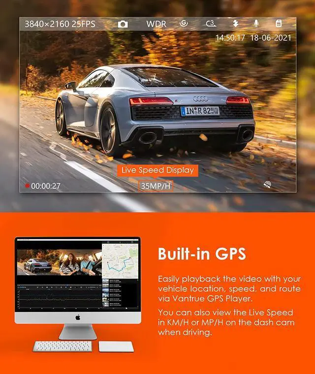 Alt view image 4 of 7 - N2S 4K Dash Cam with GPS, Front and Inside Dual 2.5K 1440P, IR Night Vision Uber Car Camera, 24/7 Recording Parking Mode, Motion Detection, 256GB Supported