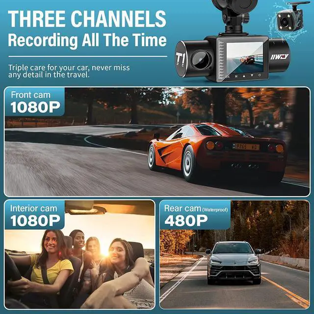 Alt view image 3 of 7 - Dash Cam Front Rear and Inside 1080P Three Channels with IR Night Vision Car Camera SD Card Included Dashboard Camera Dashcam for Cars HDR Motion Detection and G-Sensor for Car, Taxi, Uber