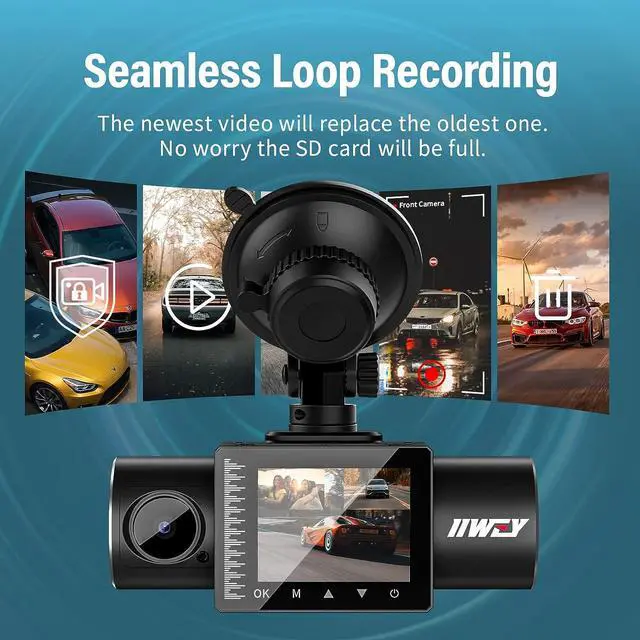 Alt view image 7 of 7 - Dash Cam Front Rear and Inside 1080P Three Channels with IR Night Vision Car Camera SD Card Included Dashboard Camera Dashcam for Cars HDR Motion Detection and G-Sensor for Car, Taxi, Uber