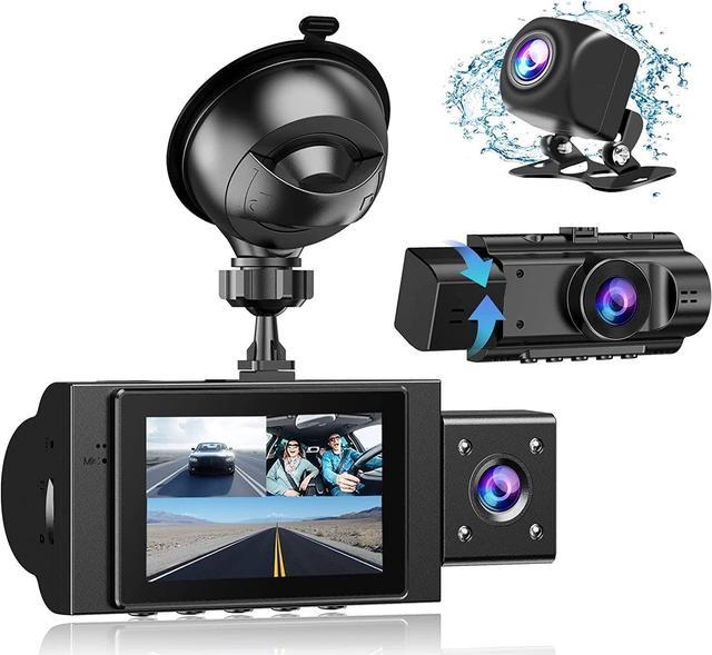 3 Channel Dash Cam Front and Rear Inside, 1080P Dash Camera for Cars,  Dashcam Three Way Triple Car Camera with IR Night Vision, Loop Recording