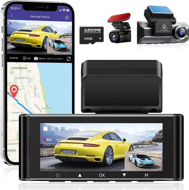 AZDOME WiFi 4K Dash Cam Front and Rear, 4K+1080P Dual Dash Camera for Car,  Free 64GB Card, Motion Detection 24H Parking Mode Dashboard Camera Built-in