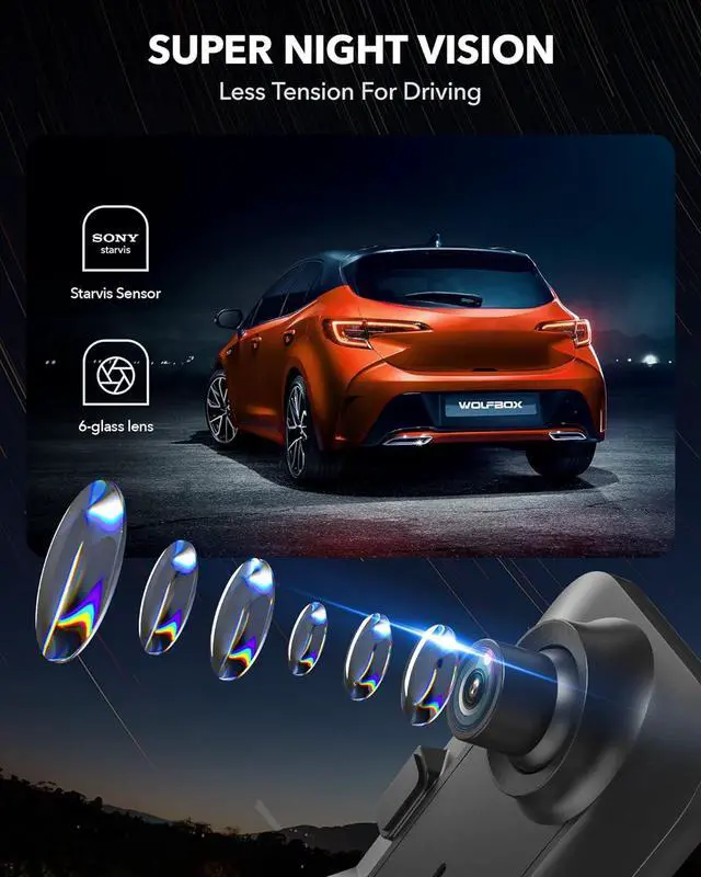Alt view image 4 of 7 - WOLFBOX 12'' Mirror Dash Cam with WiFi, 2.5K Rear View Mirror Camera with 1080P Backup Camera, WiFi Mirror Dash Cam Front and Rear, Included 32GB Card & GPS
