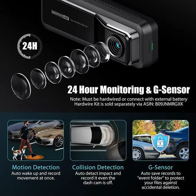 Alt view image 7 of 7 - Miofive Car Dash Cam with GPS and Speed  4K Front Dash Camera with 5G WiFi, 2160P UHD Recorder, Built-in 64G eMMC Storage, Night Vision, G-Sensor, Motion Detection and Parking Mode with Time Lapse