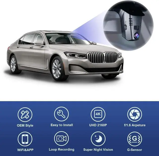 Alt view image 3 of 7 - Fitcamx 4K Dash Cam Adapts for BMW 5 7 Series 2018-2023 530i 540i 530e M550i 740i 750i M760i 745e Xdrive (G30/G11), OEM Look, 2160P UHD Video, WiFi & APP, Loop Recording G-Sensor, Plug&Play, 64GB Card