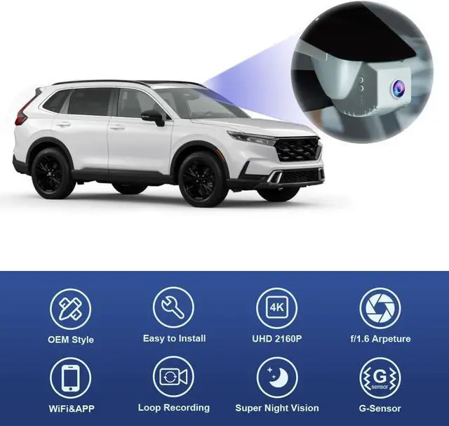 Alt view image 4 of 7 - Fitcamx 4K Dash Cam Suitable for Honda CR-V 2023-2026 (Black) LX EX EX-L Trail Sport Touring Hybrid, OEM Factory Look, UHD 2160P Video, WiFi & APP, Loop Recording, G-Sensor, Plug & Play, 64GB Card