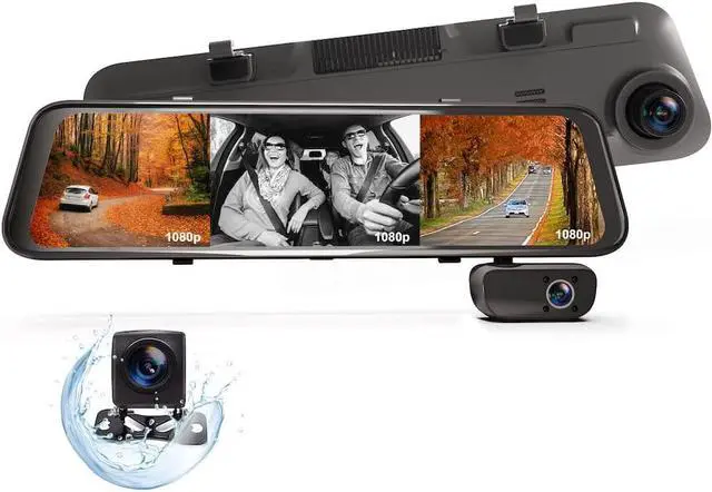 Main image of M3 3-Channel 1080p Mirror Dash Cam - GPS, 12" IPS Touch Screen, Night Vision, Parking Monitor, Stream Media, Auto-Backup for Car, Truck & Taxi