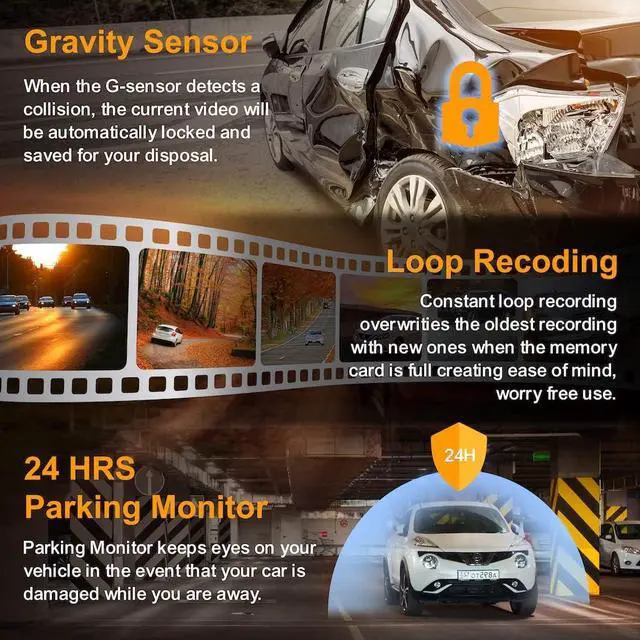 Alt view image 6 of 6 - M3 3-Channel 1080p Mirror Dash Cam - GPS, 12" IPS Touch Screen, Night Vision, Parking Monitor, Stream Media, Auto-Backup for Car, Truck & Taxi