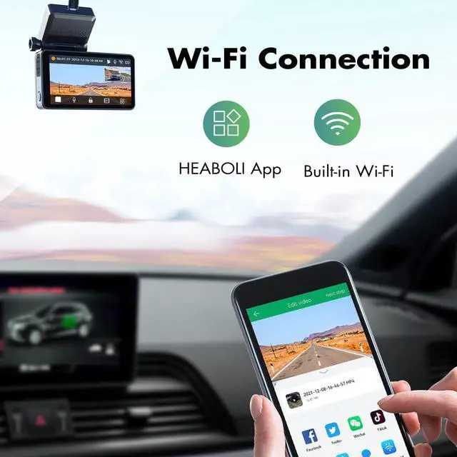 Alt view image 3 of 7 - 4K Dual Dash Cam Front and Rear, Wi-Fi GPS, 3 Inches IPS Touch Screen, Car Camera Driving Recorder with Night Vision, Parking Mode