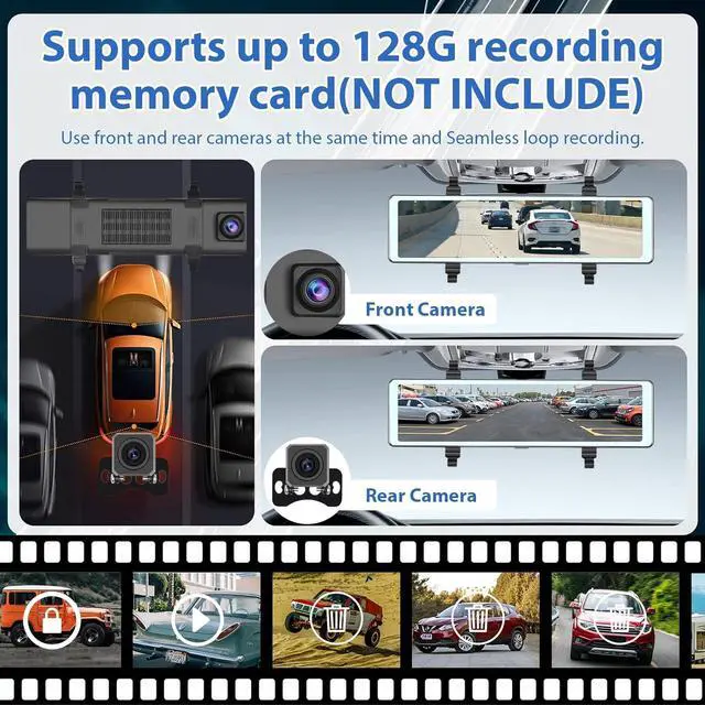 Alt view image 5 of 7 - Front & Rear Mirror Dash Cam with Wireless Carplay&Android Auto,11.26 Inch IPS Touchscreen Dash Camera Support DVR Voice Control Bluetooth Call FM Transmitter