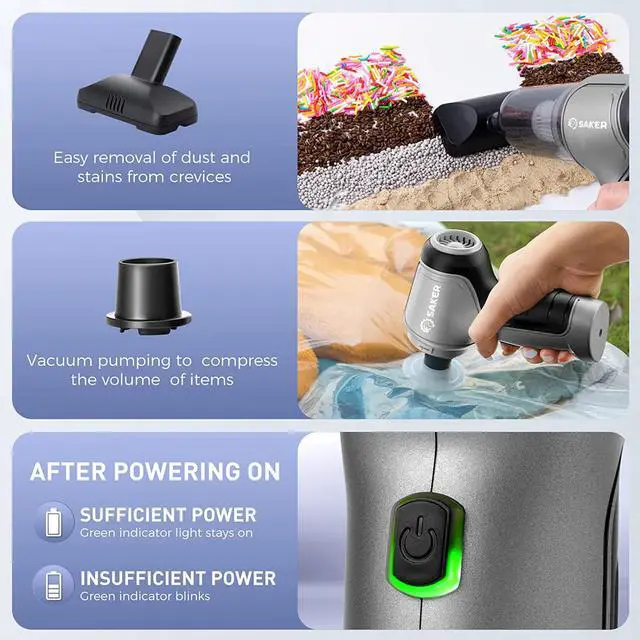 Alt view image 6 of 7 - Saker Handheld Vacuum Cleaner Car - Wireless Mini Vacuum Cleaner 3 in 1 Multifunctional Brushless Motor 12000PA with USB-C,Portable Handheld Car Vacuum Cleaner for Keyboard Cleaning, Outdoor and Home