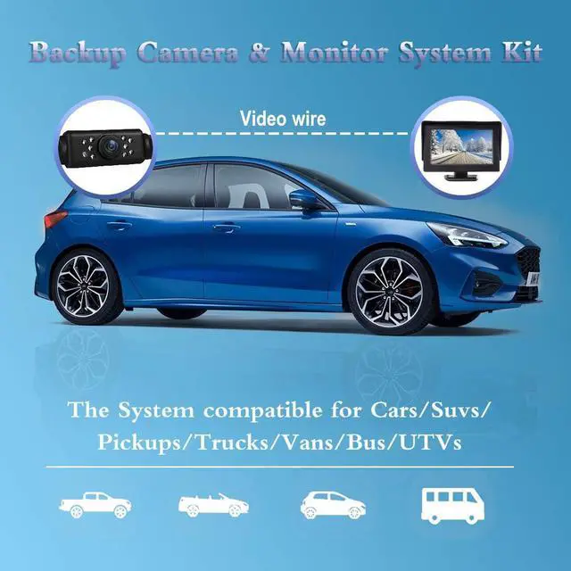 Alt view image 5 of 7 - JPP HD Backup Camera and Monitor Kit - 4.3" IPS FHD Color Display, Waterproof Night Vision License Plate Reverse Camera for Car/RV/Truck/Pickup
