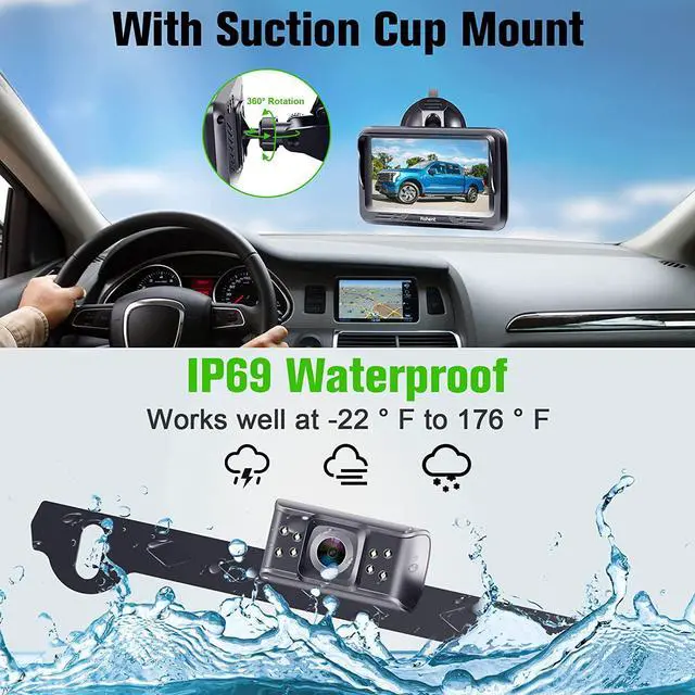 Alt view image 4 of 7 - Rohent Backup Camera Monitor HD 1080P Night Vision Waterproof Car Truck License Plate Back Up Rear View Reverse Cam Kit DIY Gridlines R1