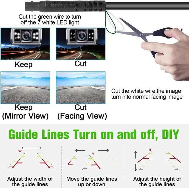 Alt view image 6 of 7 - Rohent Backup Camera Monitor HD 1080P Night Vision Waterproof Car Truck License Plate Back Up Rear View Reverse Cam Kit DIY Gridlines R1