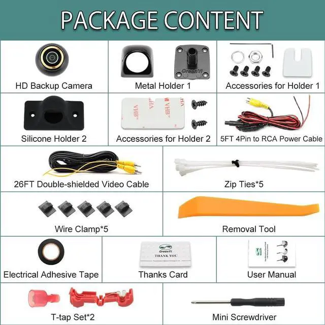 Alt view image 7 of 7 - HD Backup/Front/Side View Camera, GreenYi AHD 720P Reverse Rear Cam for Car, SUV, RV, Trailer, Camper, Van, Pickup, Adjustable Fisheye Lens, 170 Degrees Viewing Angle(Black)