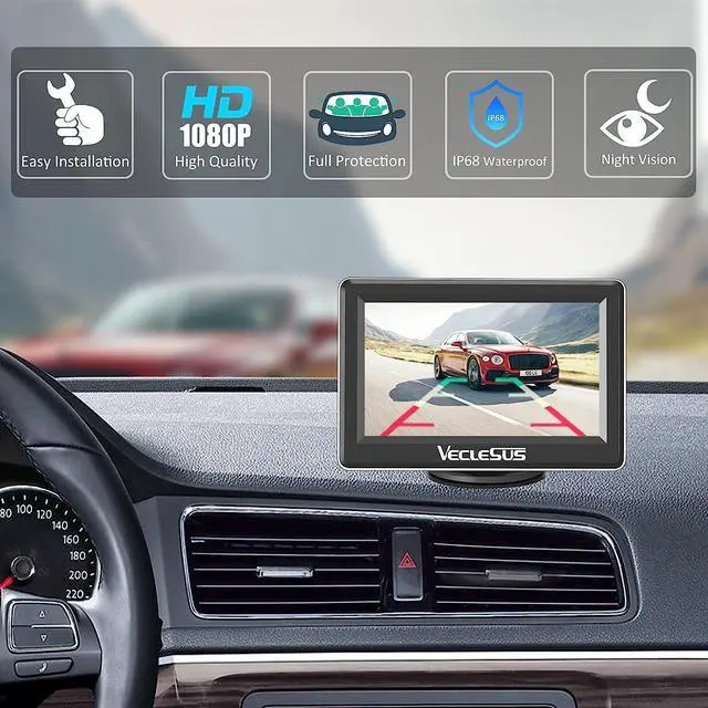 Alt view image 2 of 7 - VM1 Wired Backup Camera Kit with 4.3 Monitor, 1080P License Plate Camera, IP68 Waterproof Night Vision, Reverse/Continuous View for Car, SUV, Pickup, Sedan, Truck, 33ft Cable