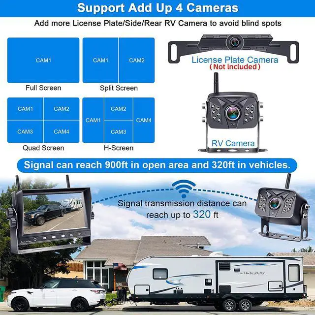 Alt view image 3 of 7 - HD 1080P 7 inch RV Wireless Backup Camera: 15-Min Easy to Install | Clear Night Vision 4 Channels Recording Touch Key Monitor Rear View Camera for Furrion Pre-Wired RVs Travel Trailers Camper