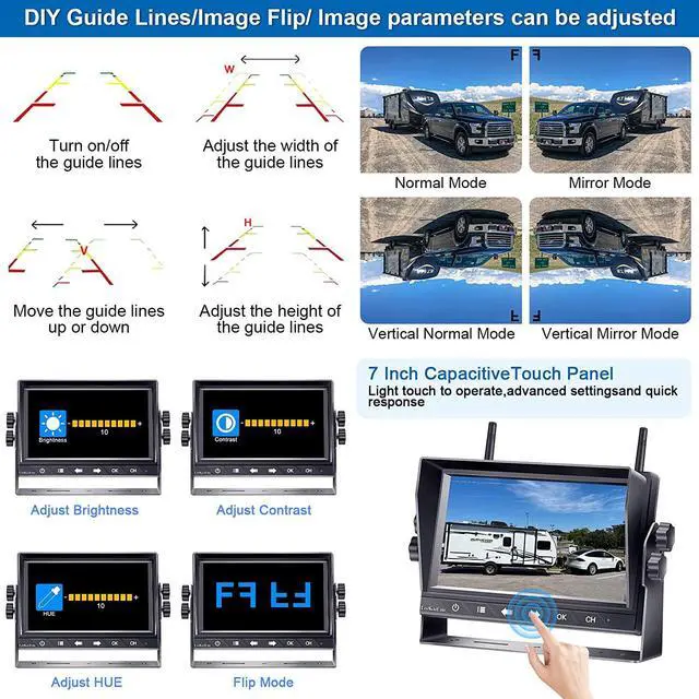 Alt view image 6 of 7 - HD 1080P 7 inch RV Wireless Backup Camera: 15-Min Easy to Install | Clear Night Vision 4 Channels Recording Touch Key Monitor Rear View Camera for Furrion Pre-Wired RVs Travel Trailers Camper