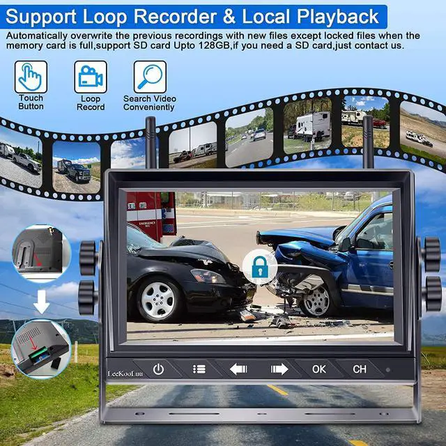 Alt view image 5 of 7 - HD 1080P 7 inch RV Wireless Backup Camera: 15-Min Easy to Install | Clear Night Vision 4 Channels Recording Touch Key Monitor Rear View Camera for Furrion Pre-Wired RVs Travel Trailers Camper