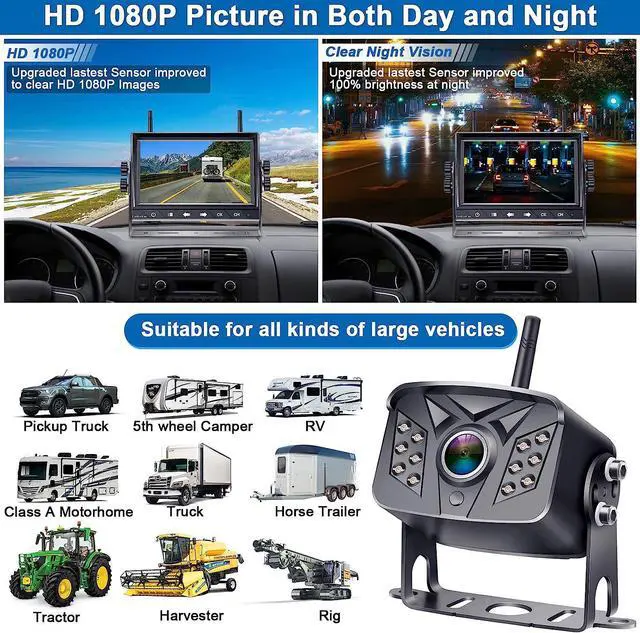 Alt view image 7 of 7 - HD 1080P 7 inch RV Wireless Backup Camera: 15-Min Easy to Install | Clear Night Vision 4 Channels Recording Touch Key Monitor Rear View Camera for Furrion Pre-Wired RVs Travel Trailers Camper