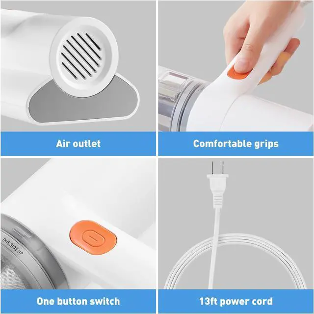 Alt view image 7 of 7 - Bed Vacuum Cleaner, Mattress Vacuum Cleaner Powerful Suction, Handheld Couch Cleaner Machine Deep Cleaner for Bed Cleaning, Sheet, Fabric Sofa Vacuuming (White)