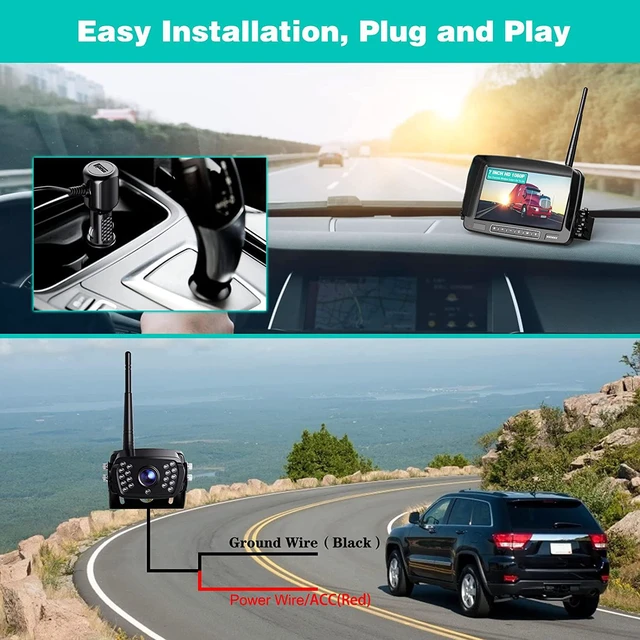 Alt view image 2 of 7 - Wireless Backup Camera, 7 Inch Monitor Rear View Camera System for RV, Trailers, Trucks, 5th Wheels, Support 2 Cameras, IP69 Waterproof 18 LED IR Night Vision 152° View Camera, DIY Guide Lines