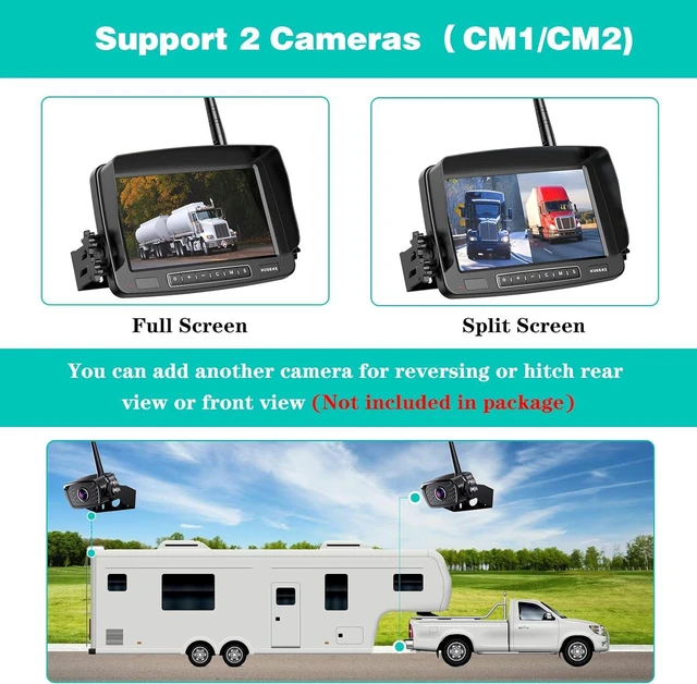 Alt view image 5 of 7 - Wireless Backup Camera, 7 Inch Monitor Rear View Camera System for RV, Trailers, Trucks, 5th Wheels, Support 2 Cameras, IP69 Waterproof 18 LED IR Night Vision 152° View Camera, DIY Guide Lines