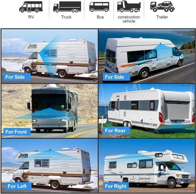 Alt view image 7 of 7 - 10.1" Wired Backup Camera System with Touch Screen Monitor for Truck RV Bus Trailer, 3 Reverse Rear View & Side View AHD1080P Camera, Night Vision & IP68,4 Split Screen, DVR Recording,Plug and Play