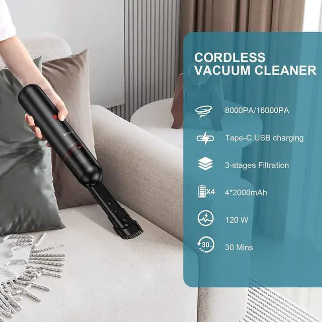 Alt view image 2 of 6 - RUBOT Car Vacuum Cleaner, 16KPA Strong Suction Car Vacuum Cordless Rechargeable, Hand held Vacuum,Portable Vacuum Cleaner for Home/Car,Free car Charger,Mini Vacuum,Handheld Vacuum,Black(P12 Plus)