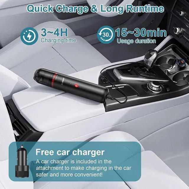 Alt view image 4 of 6 - RUBOT Car Vacuum Cleaner, 16KPA Strong Suction Car Vacuum Cordless Rechargeable, Hand held Vacuum,Portable Vacuum Cleaner for Home/Car,Free car Charger,Mini Vacuum,Handheld Vacuum,Black(P12 Plus)