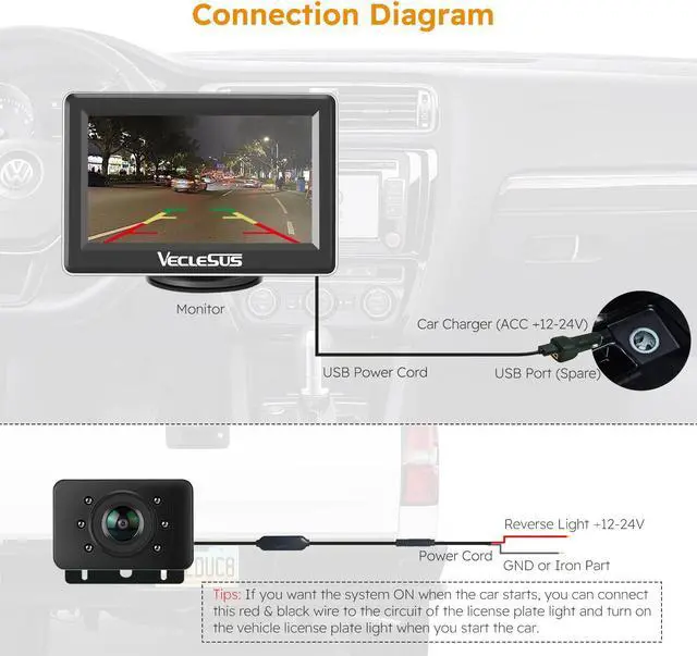 Alt view image 4 of 7 - VECLESUS WM1 1080P HD Wireless Backup Camera System, 4.3LCD Monitor, Superior Night Vision Wide Viewing Angle Stable Signal Wireless Rear View Camera for Cars, Sedans, SUVs, Pickups, Vans