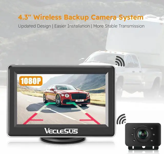 Alt view image 6 of 7 - VECLESUS WM1 1080P HD Wireless Backup Camera System, 4.3LCD Monitor, Superior Night Vision Wide Viewing Angle Stable Signal Wireless Rear View Camera for Cars, Sedans, SUVs, Pickups, Vans