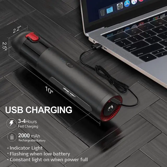 Alt view image 5 of 6 - Shop-Vac Handheld Vacuum Cordless, 13000Pa Suction Power, 100W Brushless Motor, Mini Vacuum Cleaner with LED Light, Rechargeable Battery and Attachments, for Home, Office and Car