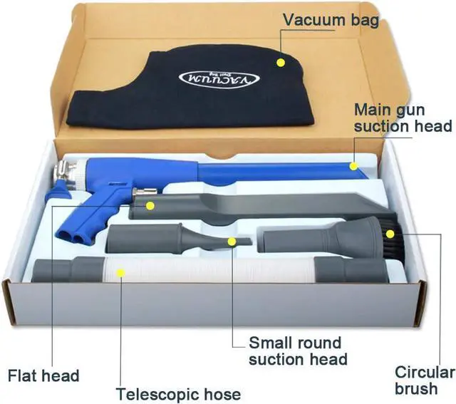 Alt view image 6 of 6 - SAKAI Air Powered 2 in 1 Function Air Vacuum Kit - Blow Gun & Suction Vacuum Pneumatic Cleaner with 3 Type Tubes and Rotatable Brush