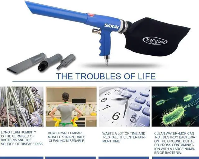 Alt view image 5 of 6 - SAKAI Air Powered 2 in 1 Function Air Vacuum Kit - Blow Gun & Suction Vacuum Pneumatic Cleaner with 3 Type Tubes and Rotatable Brush
