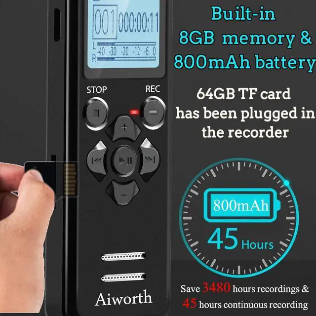 Alt view image 3 of 7 - 72GB Digital Voice Recorder Voice Activated Recorder for Lectures Meetings - aiworth 5220 Hours Sound Audio Recorder Dictaphone Recording Device with Playback,MP3 Player,Password,Variable Speed