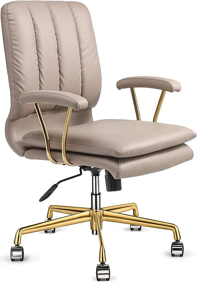 Leagoo PU-Padded Office Desk Chair, 130° Tiltable Mid-Back Ergonomic Chair Computer Chair, Swivel Executive Office Chair, Home Office Desk Chairs with