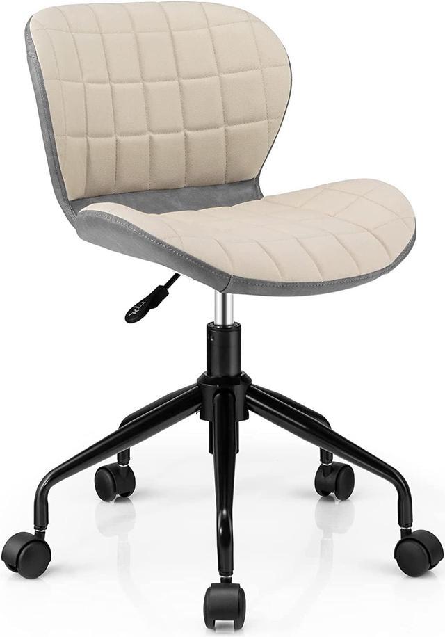Giantex Home Office Desk Chair, 360° Swivel Height Adjustable Office Chair  w/PU Leather, Modern Office Chair, Ergonomic Curved Wood Desk Chairs,  Leather Armless Task Chair for Office, Beige & Grey 