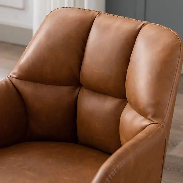 Alt view image 4 of 7 - VESCASA Adjustable Home Office Desk Chair with Comfy Square Tufted Mid-Back, Faux Leather 360 Swivel Upholstered Task Armchair with Wheels for Teens Bedroom/Living Room, (Brown)