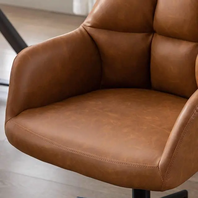 Alt view image 5 of 7 - VESCASA Adjustable Home Office Desk Chair with Comfy Square Tufted Mid-Back, Faux Leather 360 Swivel Upholstered Task Armchair with Wheels for Teens Bedroom/Living Room, (Brown)