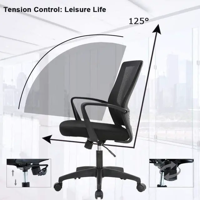 Alt view image 4 of 7 - Office Chair Desk Chair Computer Chair Ergonomic Mid Back Mesh Chair with Lumbar Support & Armrest Adjustable Height Swivel Task Black Executive Chair for Women Men Adult