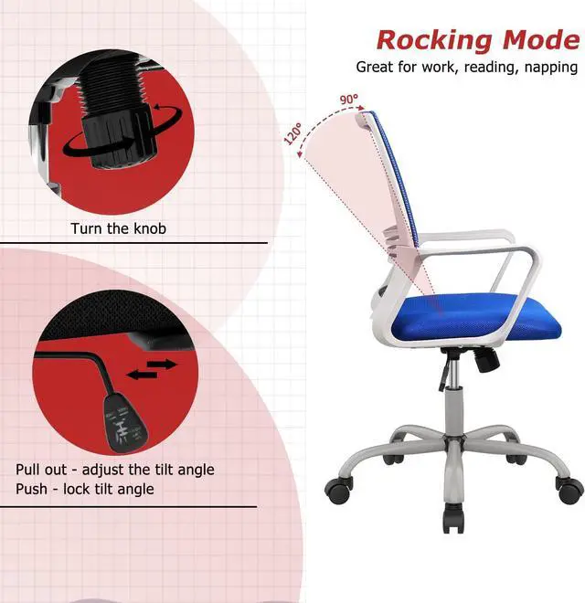 Alt view image 7 of 7 - Office Chair, Desk Chair Ergonomic Office Chair Computer Chair, Home Office Desk Chairs with Wheels Mesh Office Chair, Rolling Task Chair with Armrests Mid Back