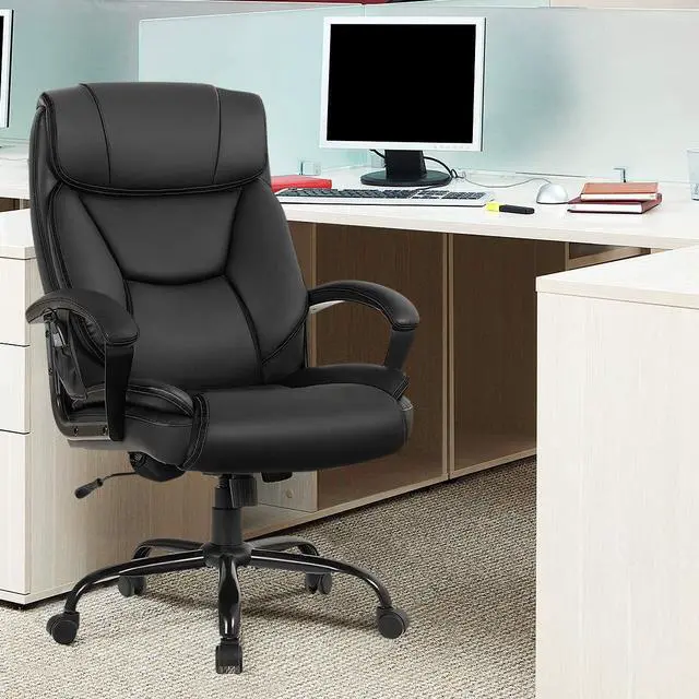 Alt view image 2 of 7 - GIANTEX 500 lbs Big and Tall Office Chair, Massage Executive Chair w/ 6 Vibrating Points, Wide Seat Large Leather High Back Computer Task Desk Chair, Comfortable Headrest, Padded Armrest