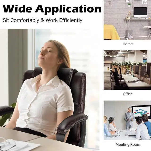 Alt view image 7 of 7 - Giantex Leather Executive Chair, Ergonomic Mid Back Computer Desk Chair with 4" Thickened Cushion, Soft Padded Armrests, Height Adjustable Modern Swivel Task Chair for Home Office Study, Brown