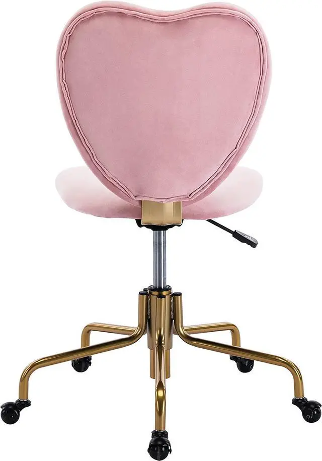 Alt view image 5 of 7 - RIVOVA Adjustable Swivel Desk Chair with Wheels, Pink Upholstered Velvet Office Vanity Task Chair with Heart Back